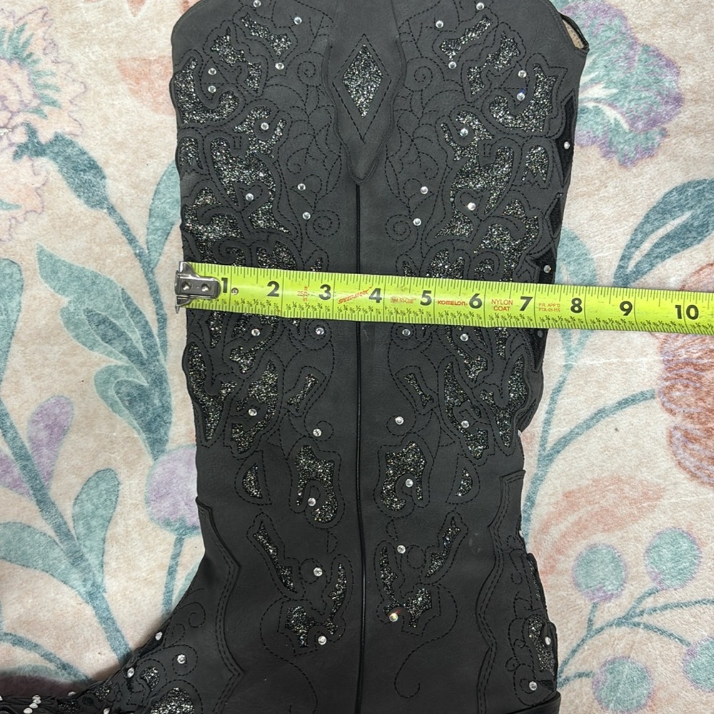 Silver and Black Embellished Women's Cowboy Boots - Picture 11 of 14